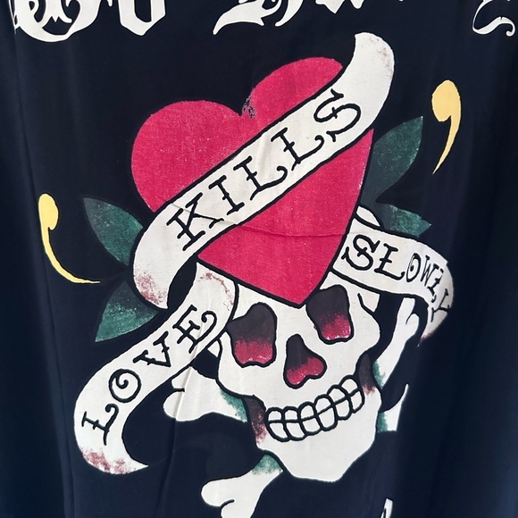 Ed Hardy Love Kills Slowly Woven Black Short Sleeve Button Up Camp Shirt XL - Picture 10 of 15
